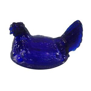 Vintage L.G. Wright Cobalt Blue Glass Hen On Nest COVER ONLY Decorative Dish